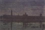George Price Boyce.RWS Night Sket ch of the Thames near Hungerford Bridge oil on canvas